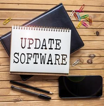 Conceptual caption Update Software. Business overview replacing program with a Stock Photos