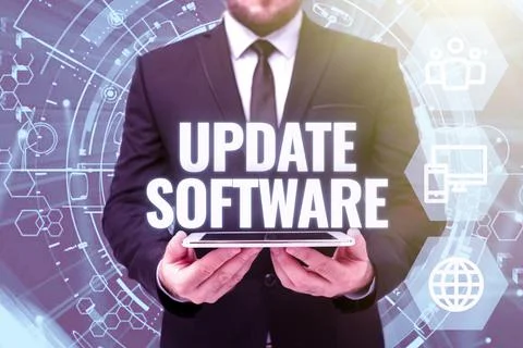 Conceptual caption Update Software. Word for replacing program with a newer 스톡 사진