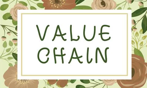 Conceptual caption Value Chain. Business idea set of functional activities Stock Illustration
