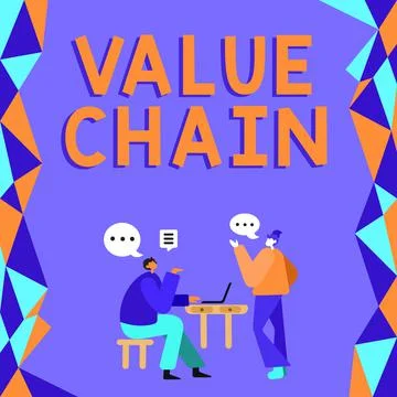 Conceptual caption Value Chain. Business concept Business manufacturing process Stock Illustration