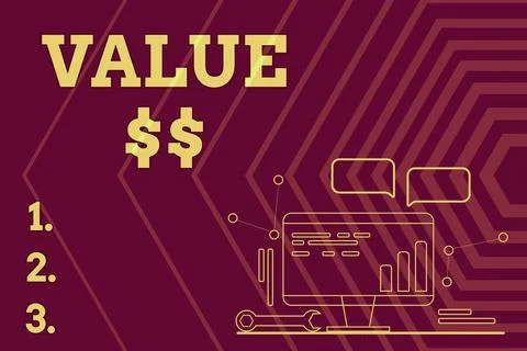Conceptual caption Value Dolar. Business approach the worth of the process id of Stock Illustration