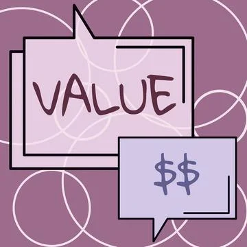 Conceptual caption Value Dolar. Business overview the worth of the process id of Stock Illustration
