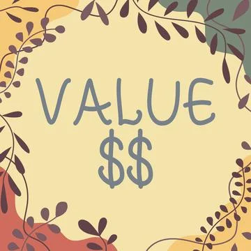 Conceptual caption Value Dolar. Word for the worth of the process id of the Stock Illustration