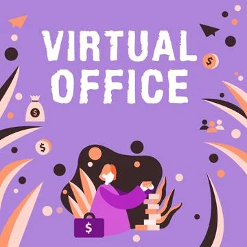 Conceptual caption Virtual Office. Internet Concept Mobile work-environment Illustrazione stock
