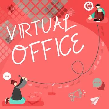 Conceptual caption Virtual Office. Word Written on Mobile work-environment Stock Illustration