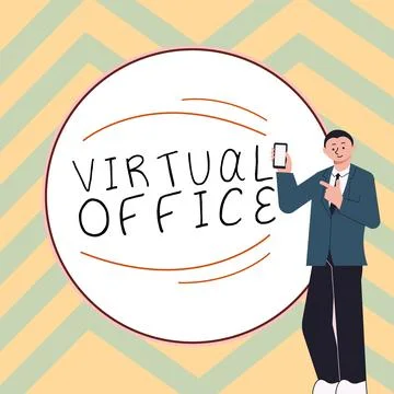 Conceptual caption Virtual Office. Word for Mobile work-environment equipped Stockillustratie