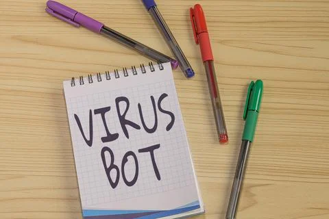Conceptual caption Virus Bot. Business approach malicious selfpropagating Stockfoto's