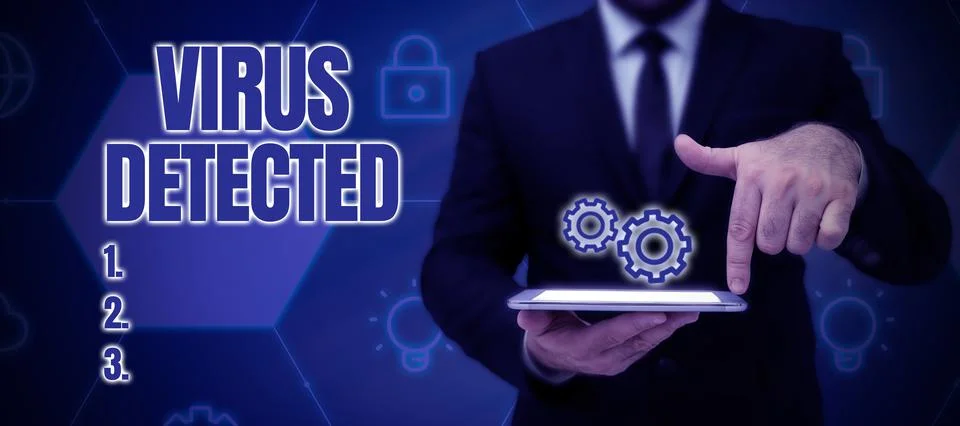 Conceptual caption Virus DetectedA computer program used to prevent and remov Stock Photos