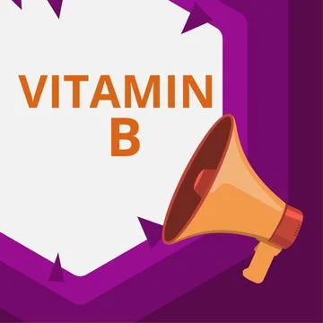 Conceptual caption Vitamin B. Concept meaning Nutrient that helps keep the body Stock Illustration