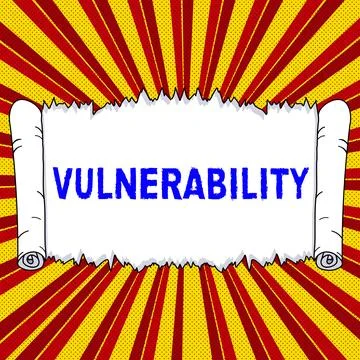 Conceptual caption Vulnerability. Word for State of being exposed to the Illustrazione stock