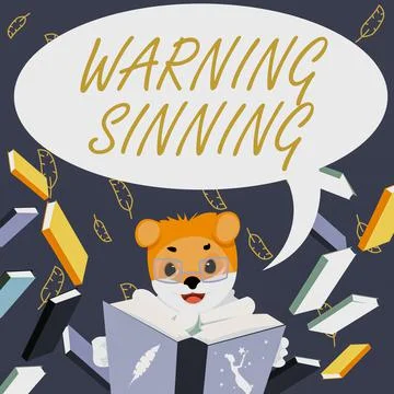 Conceptual caption Warning Sinning. Word for stop the action which is believed Stock Illustration