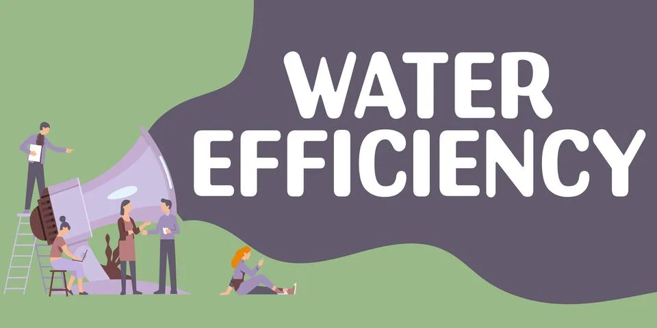 Conceptual caption Water Efficiency. Internet Concept reduce water wastage by Stock Illustration