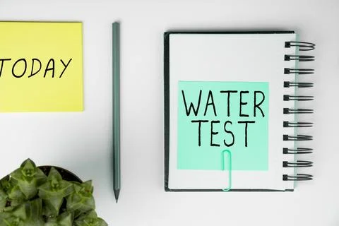 Conceptual caption Water Test. Word for Sampling of various liquid streams and Stock Photos