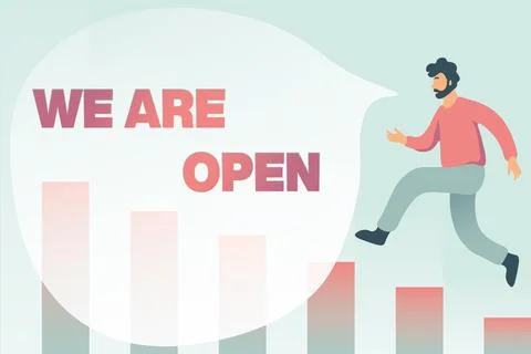 Conceptual caption We Are Open. Business approach no enclosing or confining Illustrazione stock