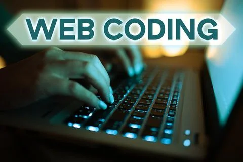 Conceptual caption Web Coding. Business overview work involved in developing a Stock Photos