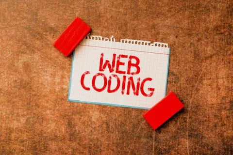 Conceptual caption Web Coding. Concept meaning work involved in developing a web Stock Photos
