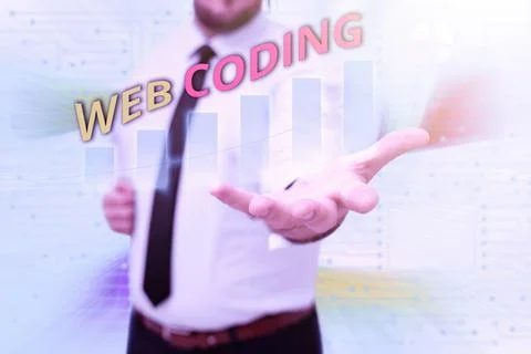 Conceptual caption Web Coding. Word for a system of symbols and rules used to Foto stock