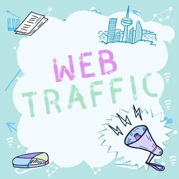 Conceptual caption Web Traffic. Business showcase Amount of data sent and Stockillustratie