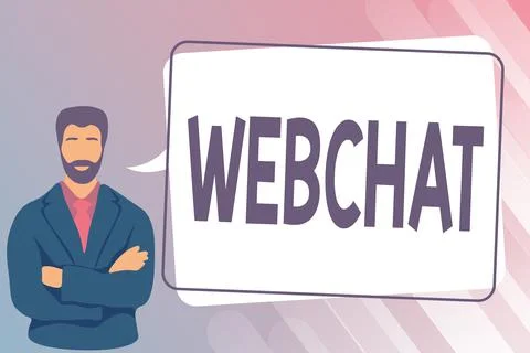 Conceptual caption Webchat. Business showcase system that allows users to Stock Illustration