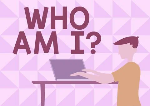 Conceptual caption Who Am I Question. Word Written on asking about self identity Stock Illustration