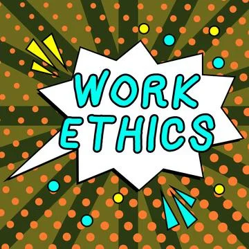 Conceptual caption Work Ethics. Business overview A set of values centered on Stock Illustration