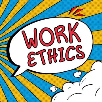 Conceptual caption Work Ethics. Business overview A set of values centered on Illustrazione stock