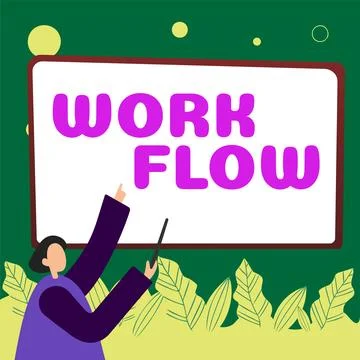 Conceptual caption Work Flow. Concept meaning Continuity of a certain task to Stock Illustration