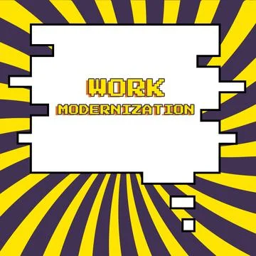 Conceptual caption Work Modernization. Business idea changing product service Illustrazione stock