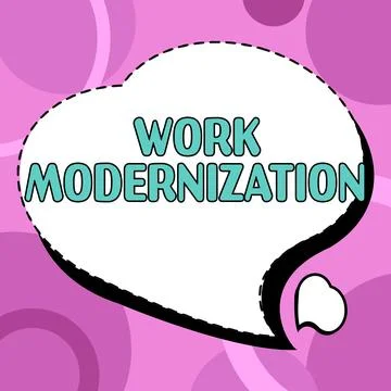 Conceptual caption Work Modernization. Business idea changing product service Illustrazione stock
