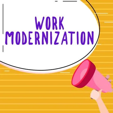 Conceptual caption Work Modernization. Business approach changing product Illustrazione stock