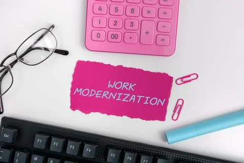 Conceptual caption Work Modernization. Business concept changing product service Stock Photos