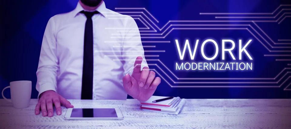 Conceptual caption Work Modernization. Concept meaning changing product service Stock Photos