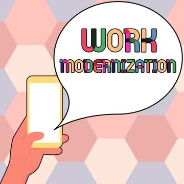 Conceptual caption Work Modernization. Conceptual photo changing product service Illustrazione stock