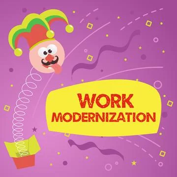 Conceptual caption Work Modernization. Internet Concept changing product service Illustrazione stock