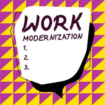 Conceptual caption Work Modernization. Word for changing product service and Illustrazione stock