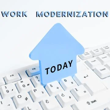 Conceptual caption Work Modernization. Word for changing product service and Foto stock