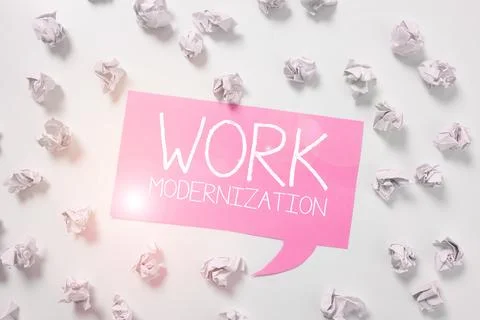 Conceptual caption Work Modernization. Word for changing product service and Foto stock