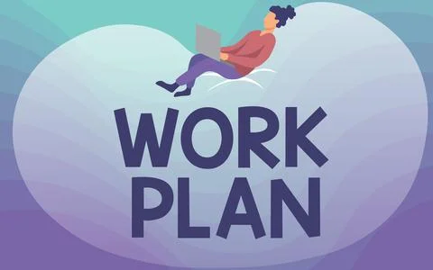 Conceptual caption Work Plan. Business approach project to be accomplished and Stock Illustration