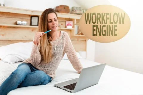 Conceptual caption Workflow Engine. Business overview software application that 写真素材