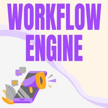 Conceptual caption Workflow Engine. Conceptual photo software application that Illustrazione stock