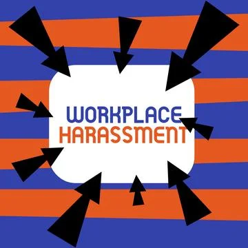 Conceptual caption Workplace Harassment. Internet Concept Different race gender Stock Illustration