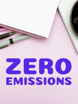 Conceptual caption Zero Emissions. Word for emits no waste products that pollute Stock Photos
