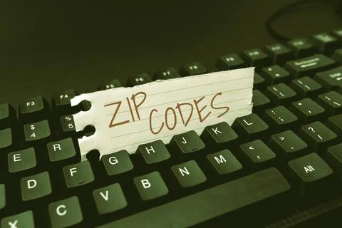 Conceptual caption Zip Codes. Business approach numbers added to a postal Stock Photos