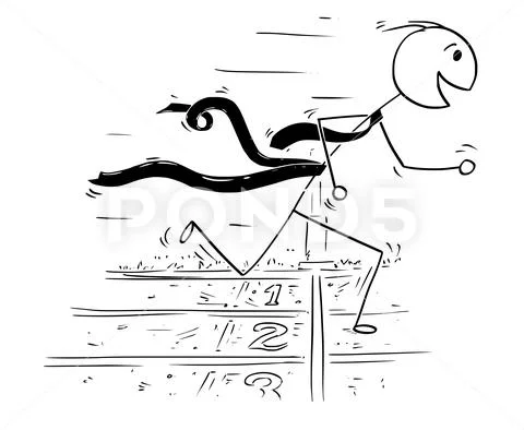 Conceptual Cartoon of Businessman Running at the Finish Line Race Stock Illustration