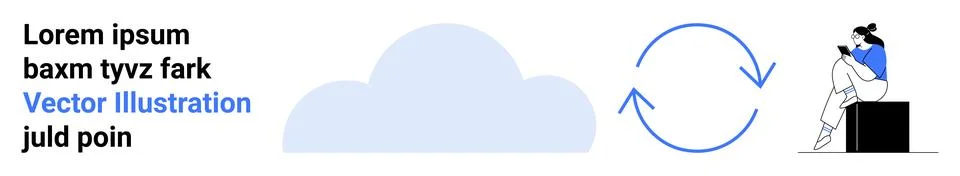 Conceptual Cloud Computing and Data Sync with a Professional Working on Lapto Stock Illustration