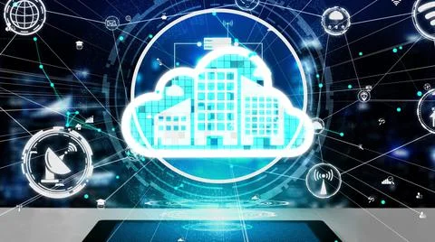 Conceptual cloud computing and data storage technology for future innovation Foto stock