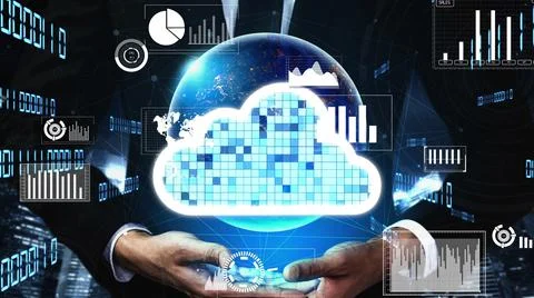Conceptual cloud computing and data storage technology for future innovation Stock Photos