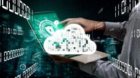 Conceptual cloud computing and data storage technology for future innovation Stock Photos