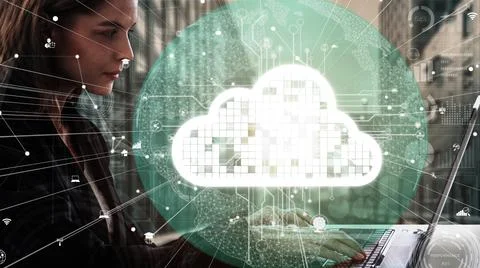 Conceptual cloud computing and data storage technology for future innovation 写真素材