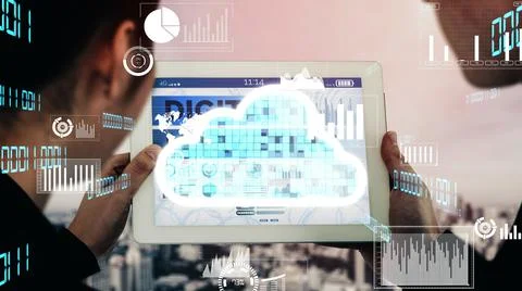 Conceptual cloud computing and data storage technology for future innovation Stock Photos